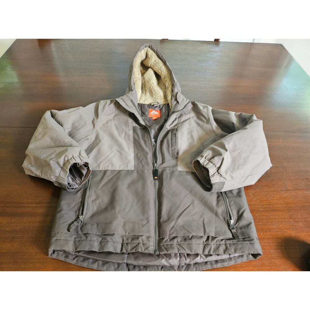Ozark Trail Hooded Jacket Kids L 10-12 Brown Tan Sherpa Lined Full Zip Puffer